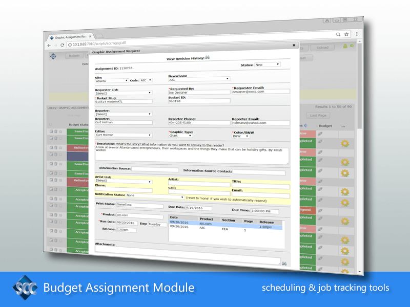 SCC Budget Assignment Module, Photo, Graphic, Video, Story Assignment Schedule Workflow